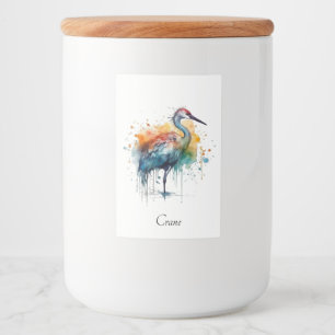 Colourful crane standing in the water  food label