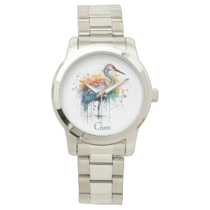 Colourful crane standing in water, customisable watch