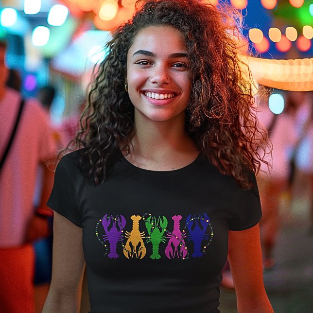 Colourful Crawfish and Beads T-Shirt (Cute, Colorful, and festive crawfish t-shirt for Mardi Gras or any day!)
