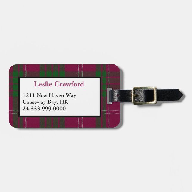 Colourful Crawford Tartan Plaid Luggage Tag (Front Horizontal)