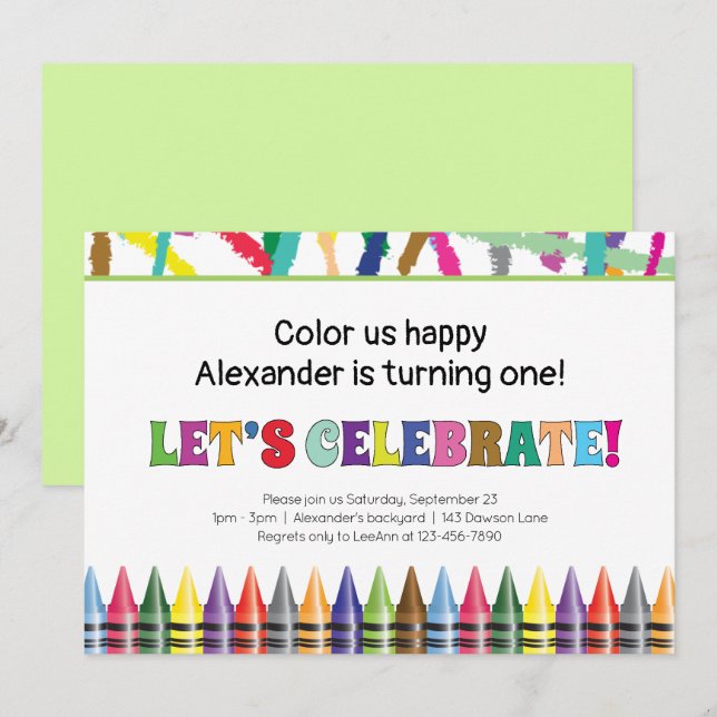 Colourful Crayon Any Age Child Birthday Invitation (Front/Back)