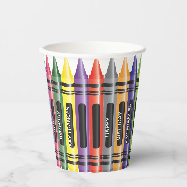 Colourful Crayon Any Age Child Birthday Paper Cups (Front)
