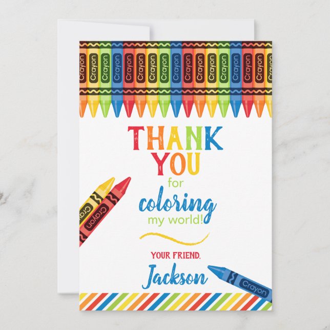 Colourful Crayon Birthday Thank You Card (Front)