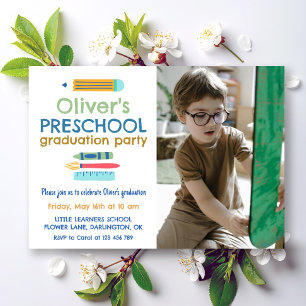 Colourful Crayon Photo Preschool Graduation Invitation