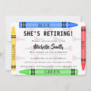 Colourful Crayon Teacher Retirement Invite
