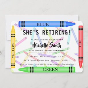 Colourful Crayon Teacher Retirement Invite