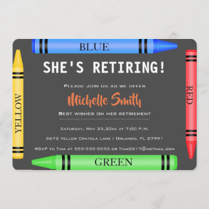 Colourful Crayon Teacher Retirement Invite