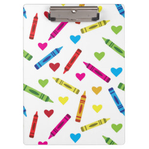 Colourful Crayons and Hearts Pattern Custom Clipboard
