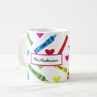 Colourful Crayons and Hearts Pattern Teacher Coffee Mug