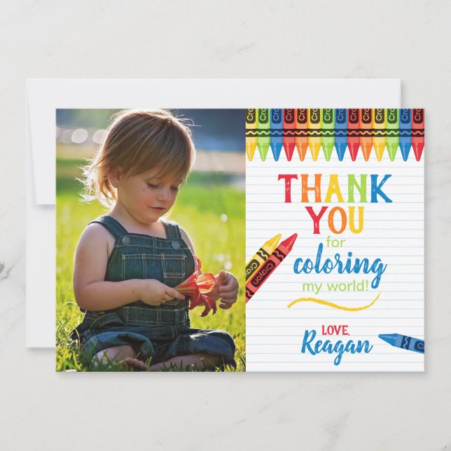 Colourful Crayons Kids Birthday Thank You Card (Front)