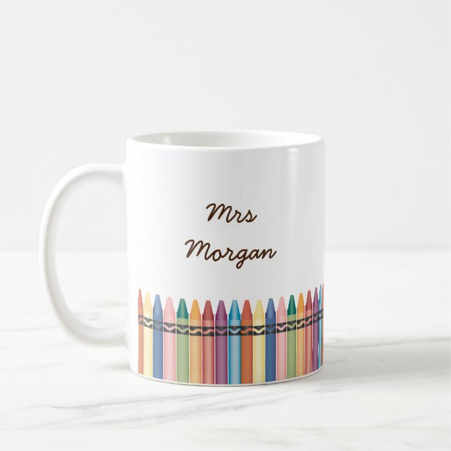colourful crayons monogram teachers coffee mug (Left)