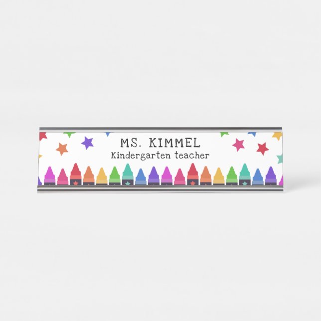 Colourful Crayons & Stars Teacher Name Desk Name Plate (Front)