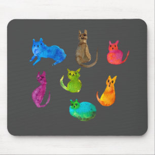Colourful crazy cats in watercolor mouse mat