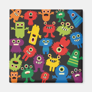 Colourful Crazy Fun Monsters Creatures Pattern Magnet