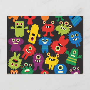 Colourful Crazy Fun Monsters Creatures Pattern Postcard