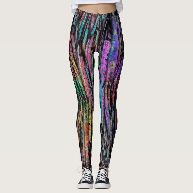 Colourful, Crazy, Funky with Vertical Abstract Art Leggings (Front)