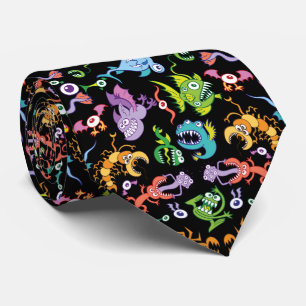 Colourful crazy monsters posing in a pattern tie