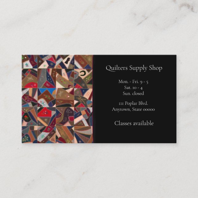 Colourful crazy quilt business card (Front)