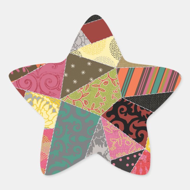 Colourful Crazy Quilt Patchwork Pattern Star Sticker (Front)