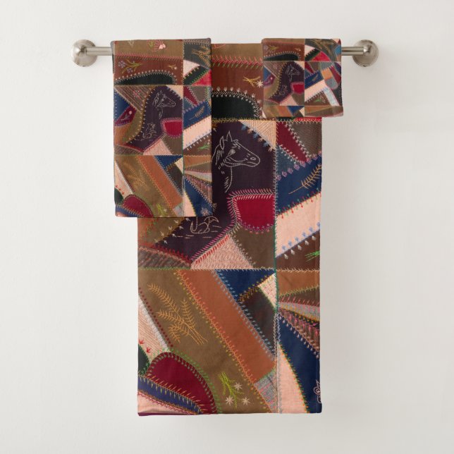 Colourful crazy quilt towel set (Insitu)