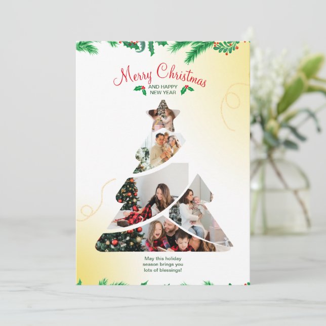 Colourful Creative Minimal Christmas Tree Photo Invitation (Standing Front)