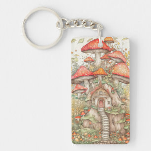 Colourful Creative Mushroom Hut Illustration Key Ring