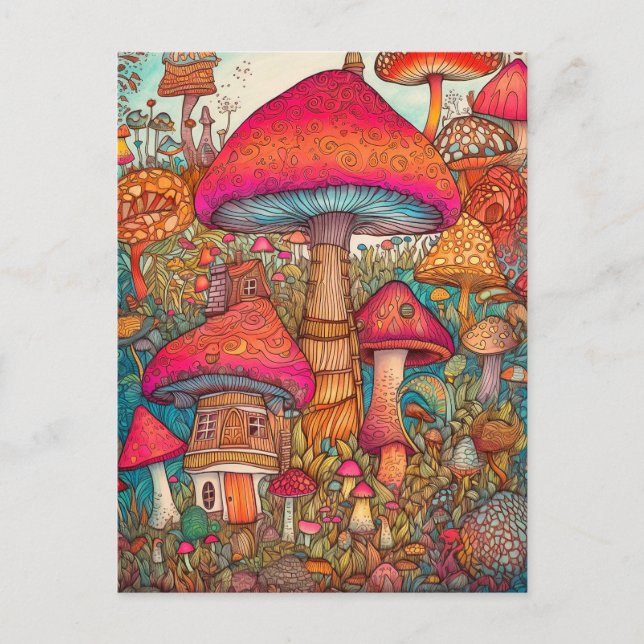 Colourful Creative Psychedelic Mushrooms Art Postcard (Front)