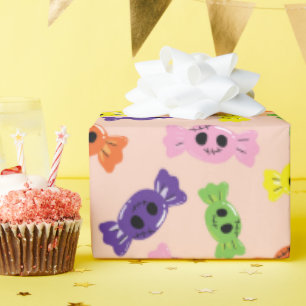 Colourful Creepy Candies Pinky Seamless Halloween Wrapping Paper