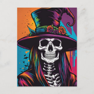 Colourful Creepy Skull Halloween  Postcard