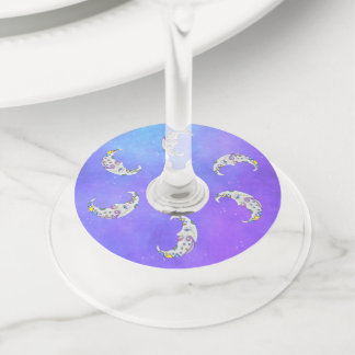 Colourful Crescent Moons Pretty Face Abstract Shap Wine Glass Tag
