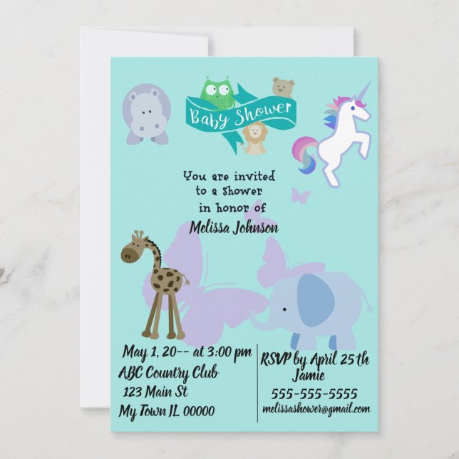 Colourful Critters Baby Shower Celebration Invitation (Front)