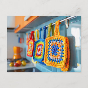 Colourful Crochet Pot Holders Made From Granny Squ Postcard