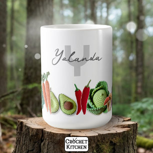 Colourful Crochet Vegetable Sticker Collage Name  Coffee Mug