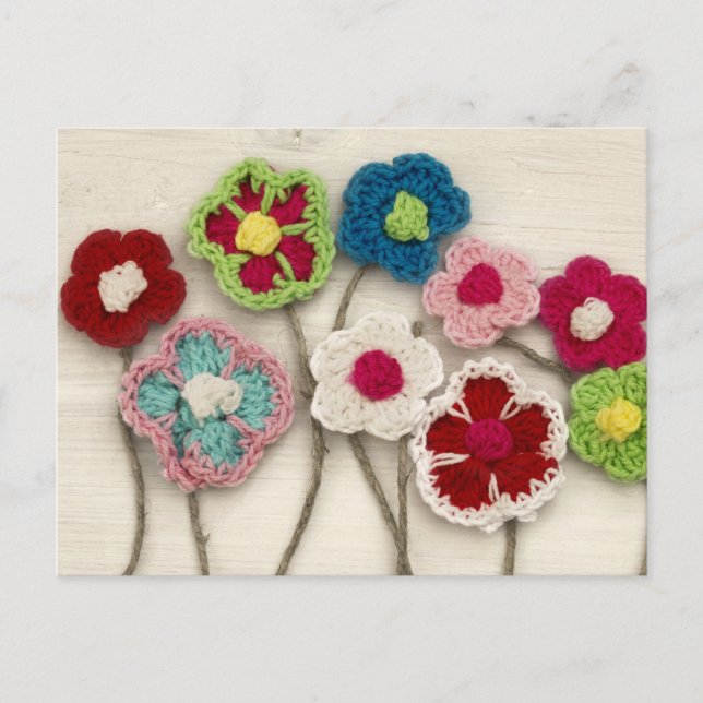 colourful crocheted flowers postcard (Front)