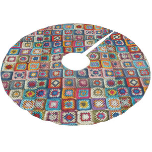 Colourful Crocheted Granny Square Quilt Brushed Polyester Tree Skirt