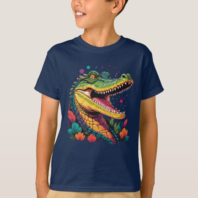 Colourful Crocodile Portrait T-Shirt (Front)