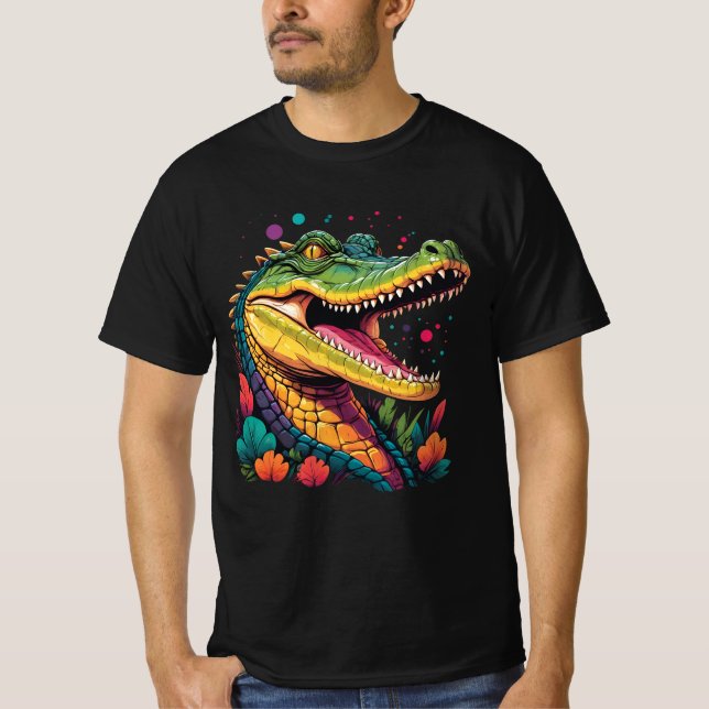 Colourful Crocodile Portrait T-Shirt (Front)