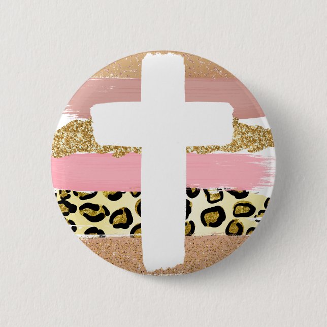 Colourful cross 6 cm round badge (Front)