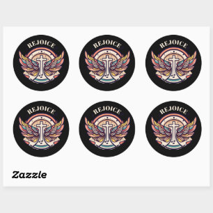 Colourful Cross Agnel Wings Rejoice  Classic Round Sticker
