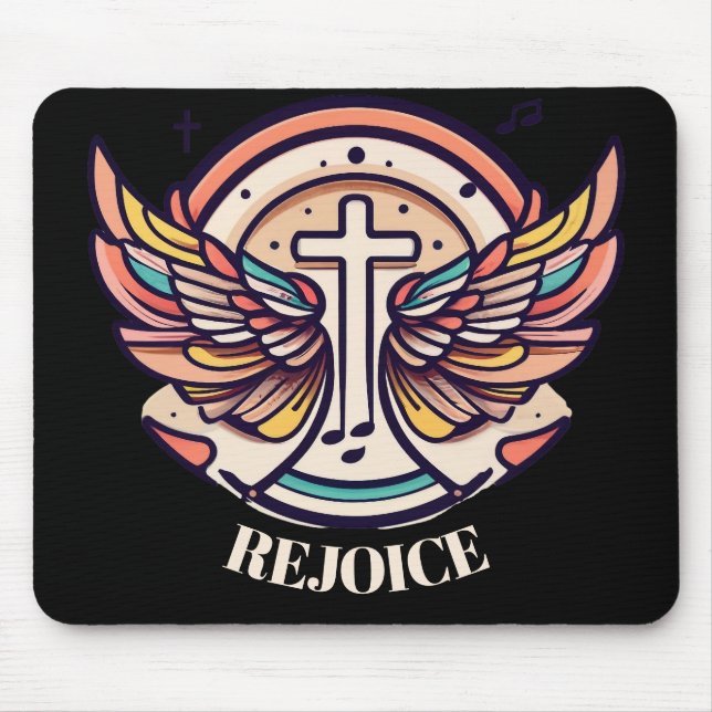 Colourful Cross Agnel Wings Rejoice  Mouse Mat (Front)