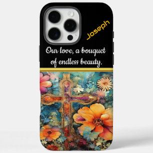 Colourful Cross Amid Blooming Flowers iPhone 16 Pro Max Case