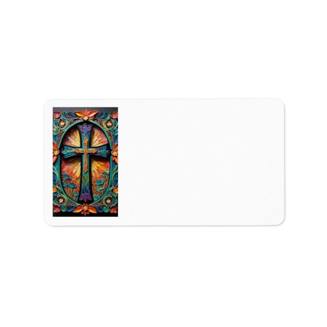 Colourful Cross Motif Address Labels (Front)