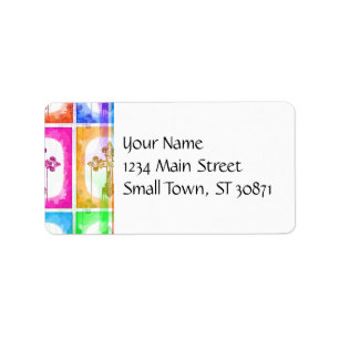 Colourful Crosses Christian Pop Art Collage Label