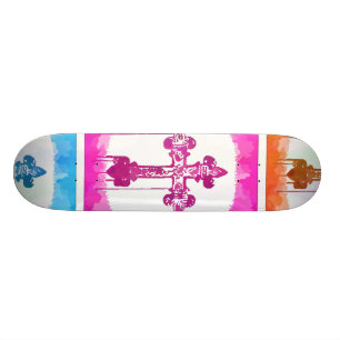 Colourful Crosses Christian Pop Art Collage Skateboard
