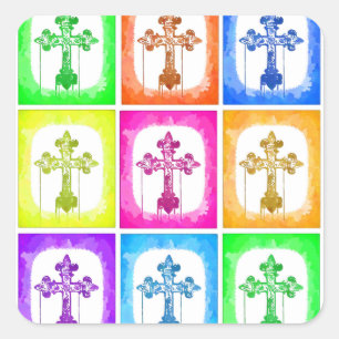 Colourful Crosses Christian Pop Art Square Sticker