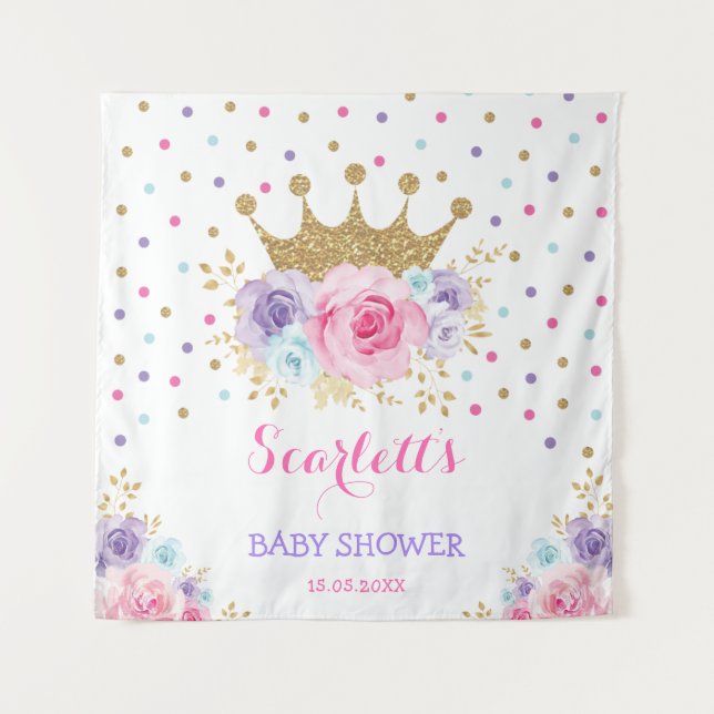 Colourful Crown Princess Royal Baby Shower Girl Tapestry (Front)
