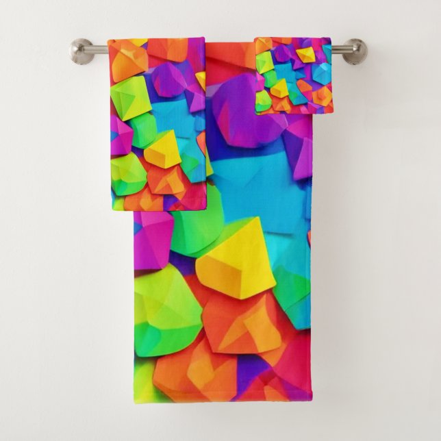 Colourful Crystal Shapes Art Bath Towel Set (Insitu)
