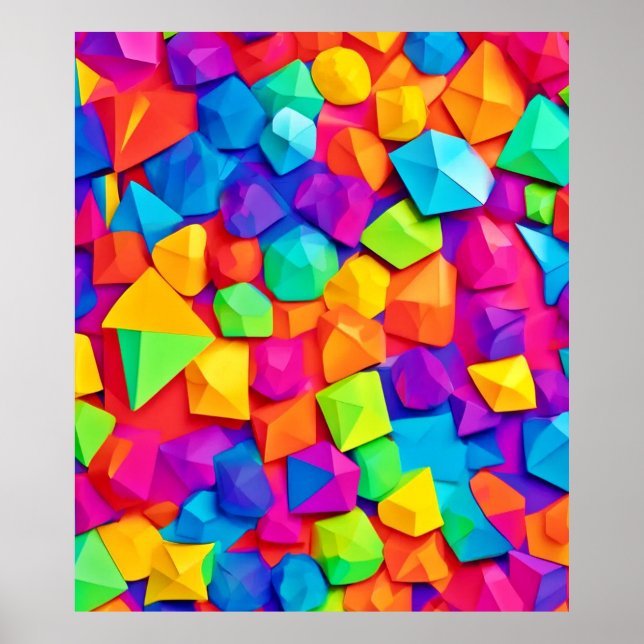 Colourful Crystal Shapes Art Poster (Front)