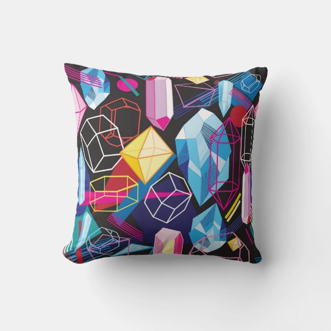 Colourful crystals, dark abstract background cushion (Front)