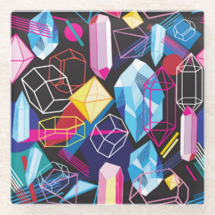 Colourful crystals, dark abstract background glass coaster